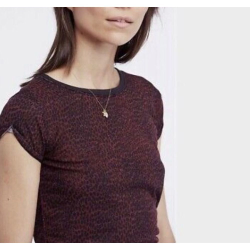 We The Free Dark Burgundy Cheetah Print Inspired Top- Size XS